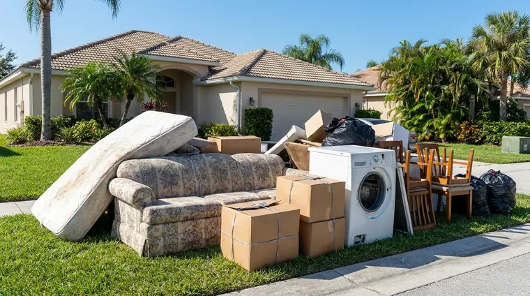 Bulky household junk staged at the curb for pickup in an Orlando-area neighborhood